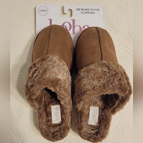 NWT Kooba Ladies Memory Foam Slippers with Faux Fur Trim - Picture 1 of 4